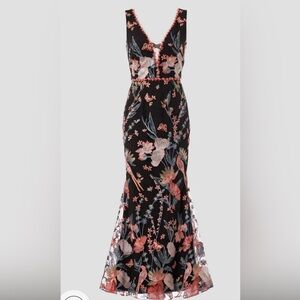 Floral Embroidered Black Maxi Dress